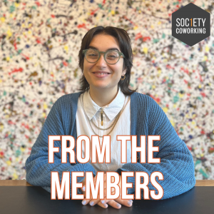 Priya with Society1 Logo and From The Members title